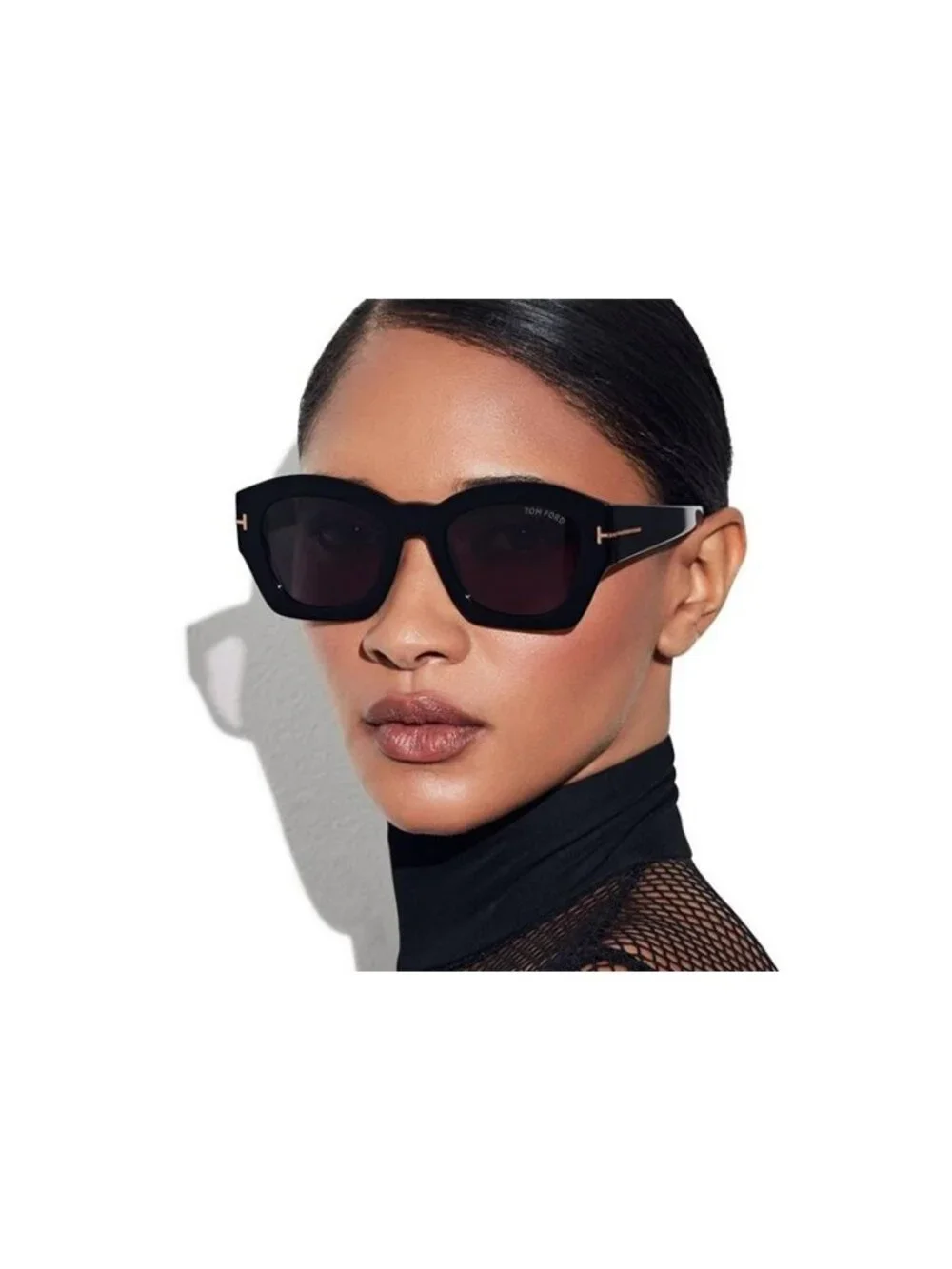 Tom Ford Guilliana FT1083 01P Sunglasses Shiny Black Square Frame, Green Lenses